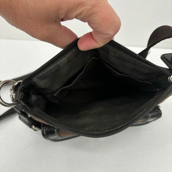 Coach Signature Canvas Small Crossbody Bag Brown Black Zip Top Twist Lock Pocket - Picture 4 of 9